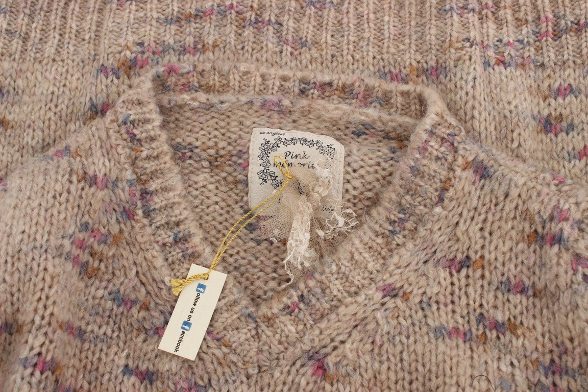 PINK MEMORIES Beige Wool Blend Knitted Oversize Sweater - Fizigo