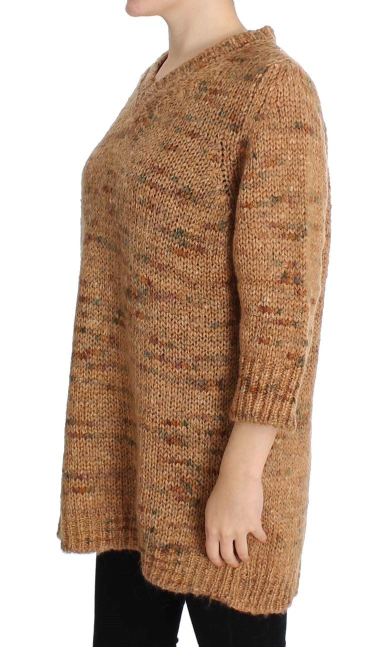 PINK MEMORIES Brown Wool Blend Knitted Oversize Sweater - Fizigo