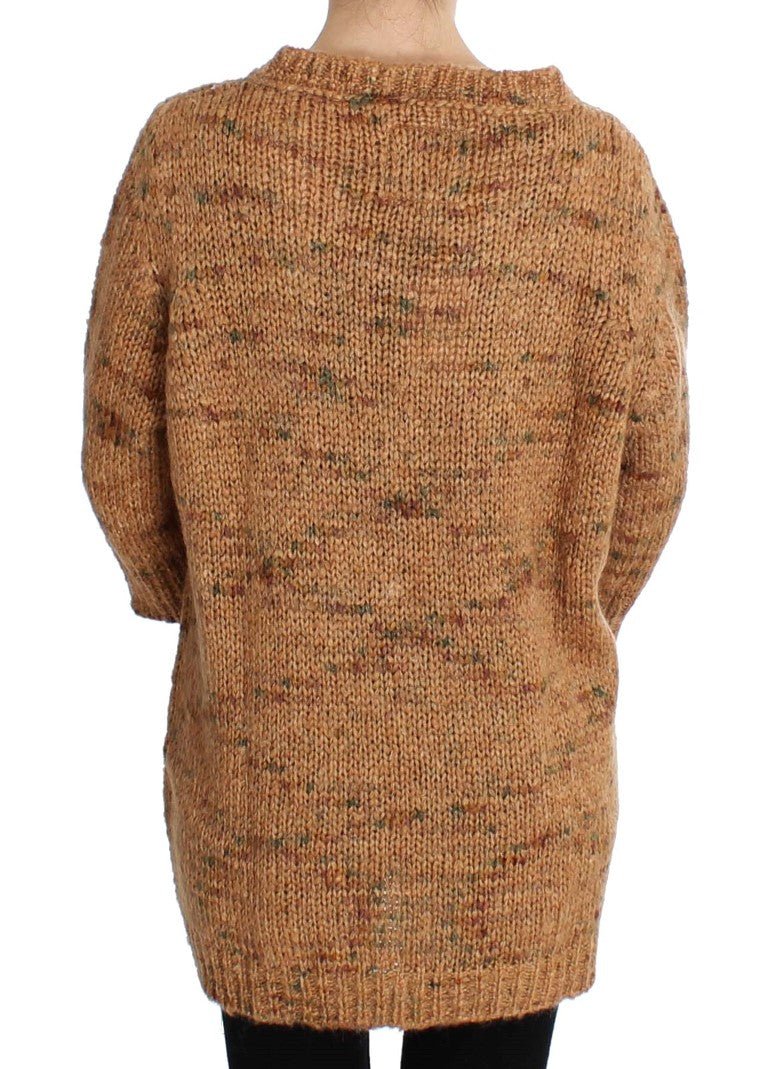 PINK MEMORIES Brown Wool Blend Knitted Oversize Sweater - Fizigo