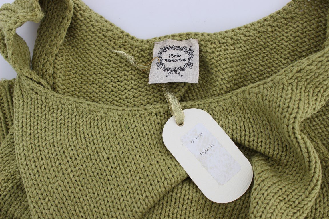 PINK MEMORIES Green Cotton Blend Knitted Sleeveless Sweater - Fizigo