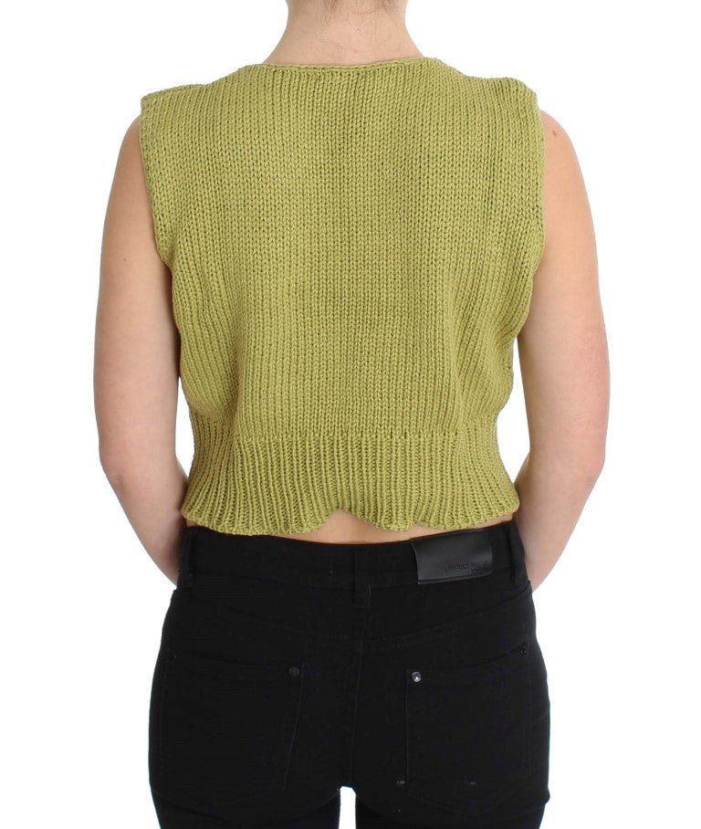 PINK MEMORIES Green Cotton Blend Knitted Sleeveless Sweater - Fizigo