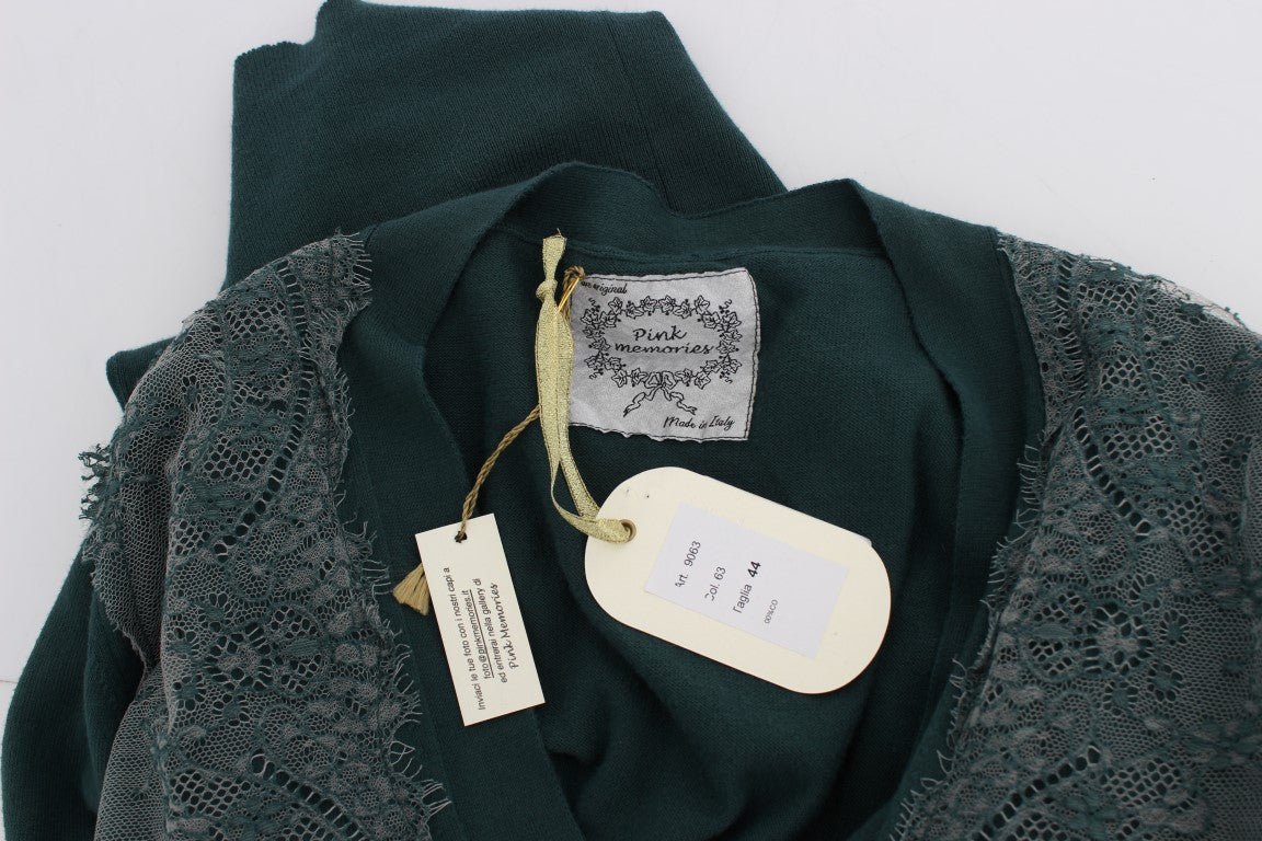 PINK MEMORIES Green Lace Cotton Cardigan Sweater - Fizigo