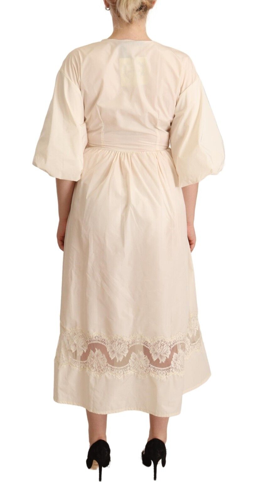 PINK MEMORIES Off White Short Sleeves Maxi A-line Wrap Dress - Fizigo
