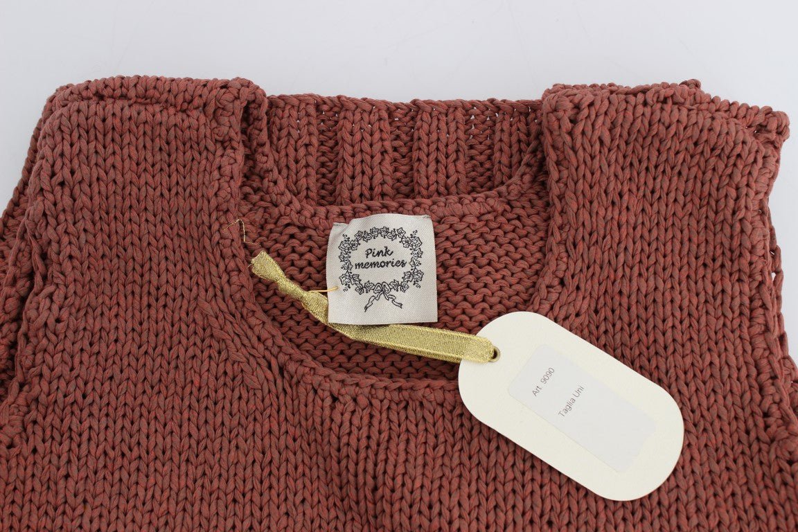 PINK MEMORIES Red Cotton Blend Knitted Sleeveless Sweater - Fizigo