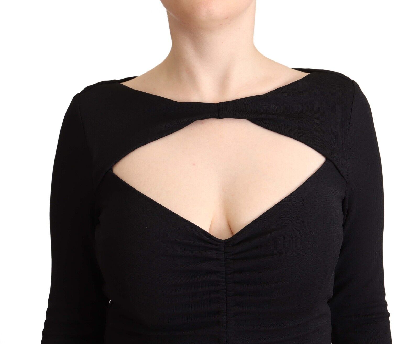 PINKO Black Nylon Stretch Long Sleeves Deep V-neck Maxi Dress - Fizigo