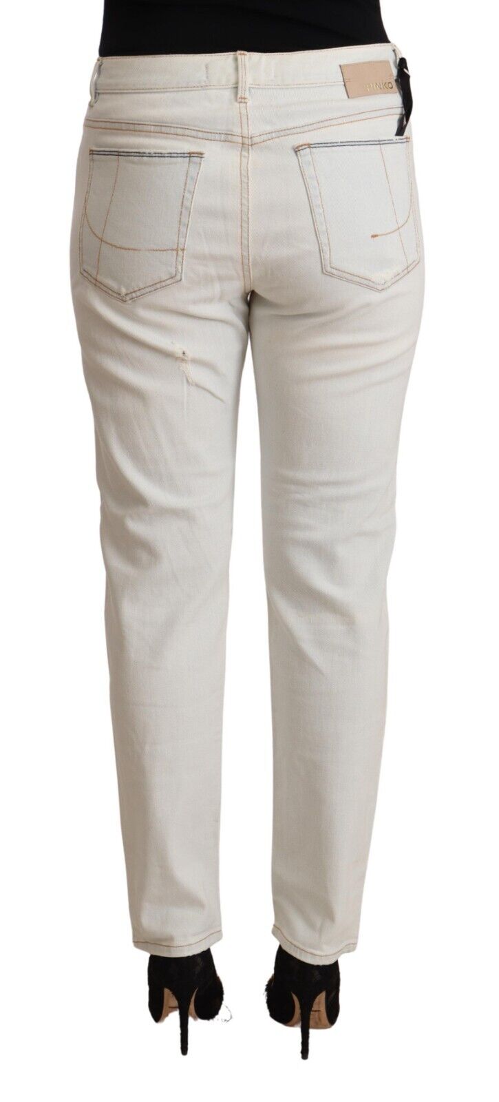 PINKO White Cotton Distressed Mid Waist Skinny Denim Jeans - Fizigo