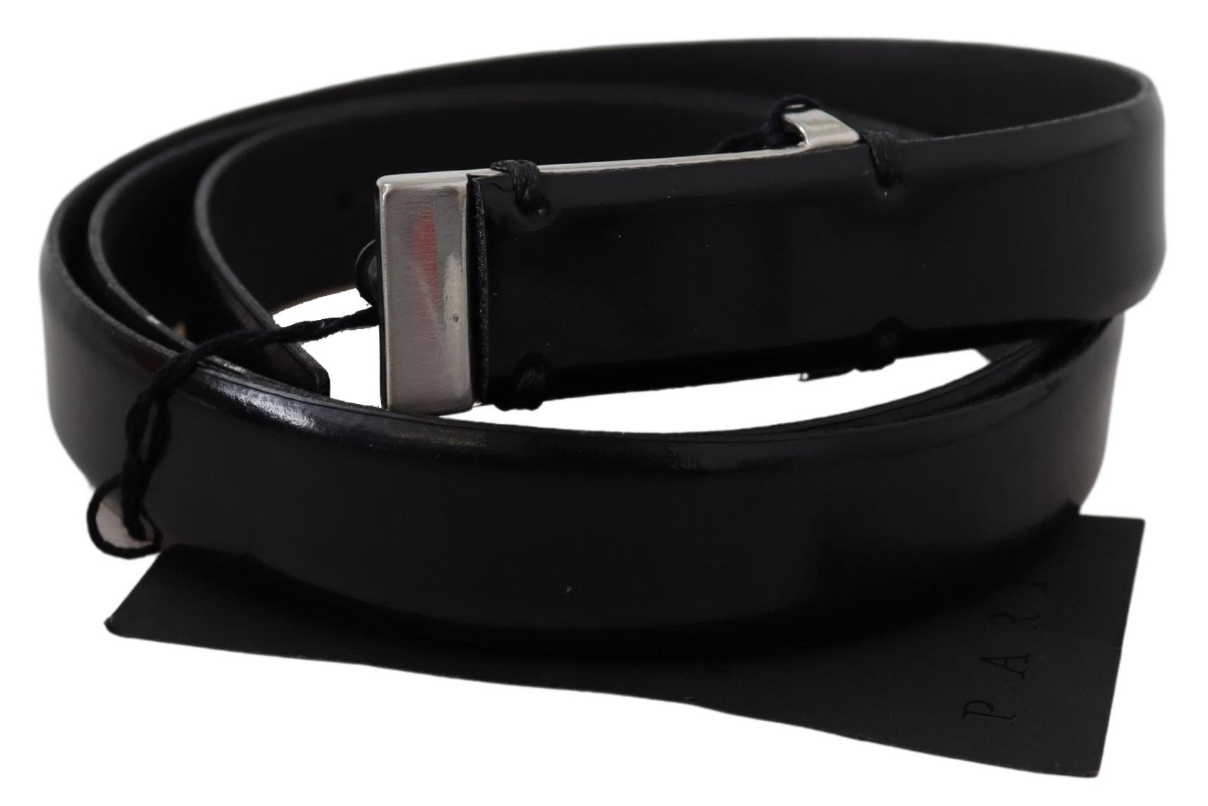 PLEIN SUD Black Leather Silver Chrome Metal Buckle Belt - Fizigo