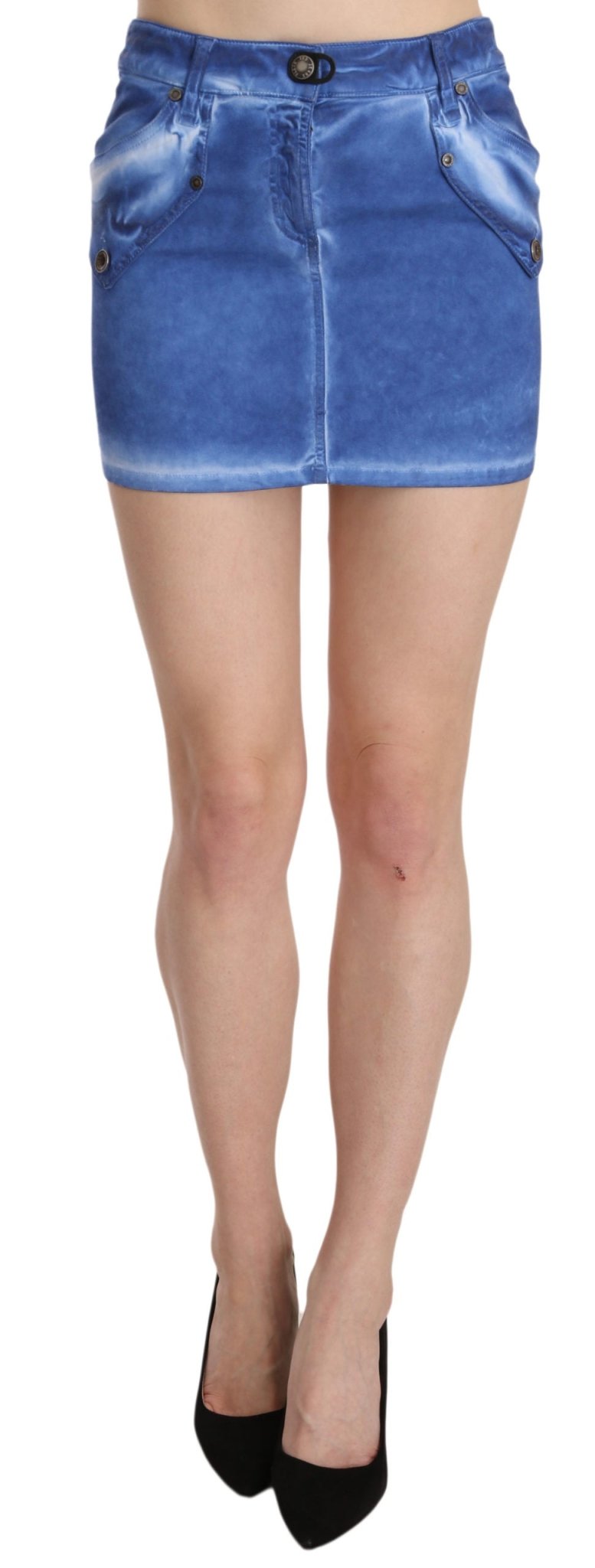 PLEIN SUD Blue Cotton Stretch Casual Mini Skirt - Fizigo