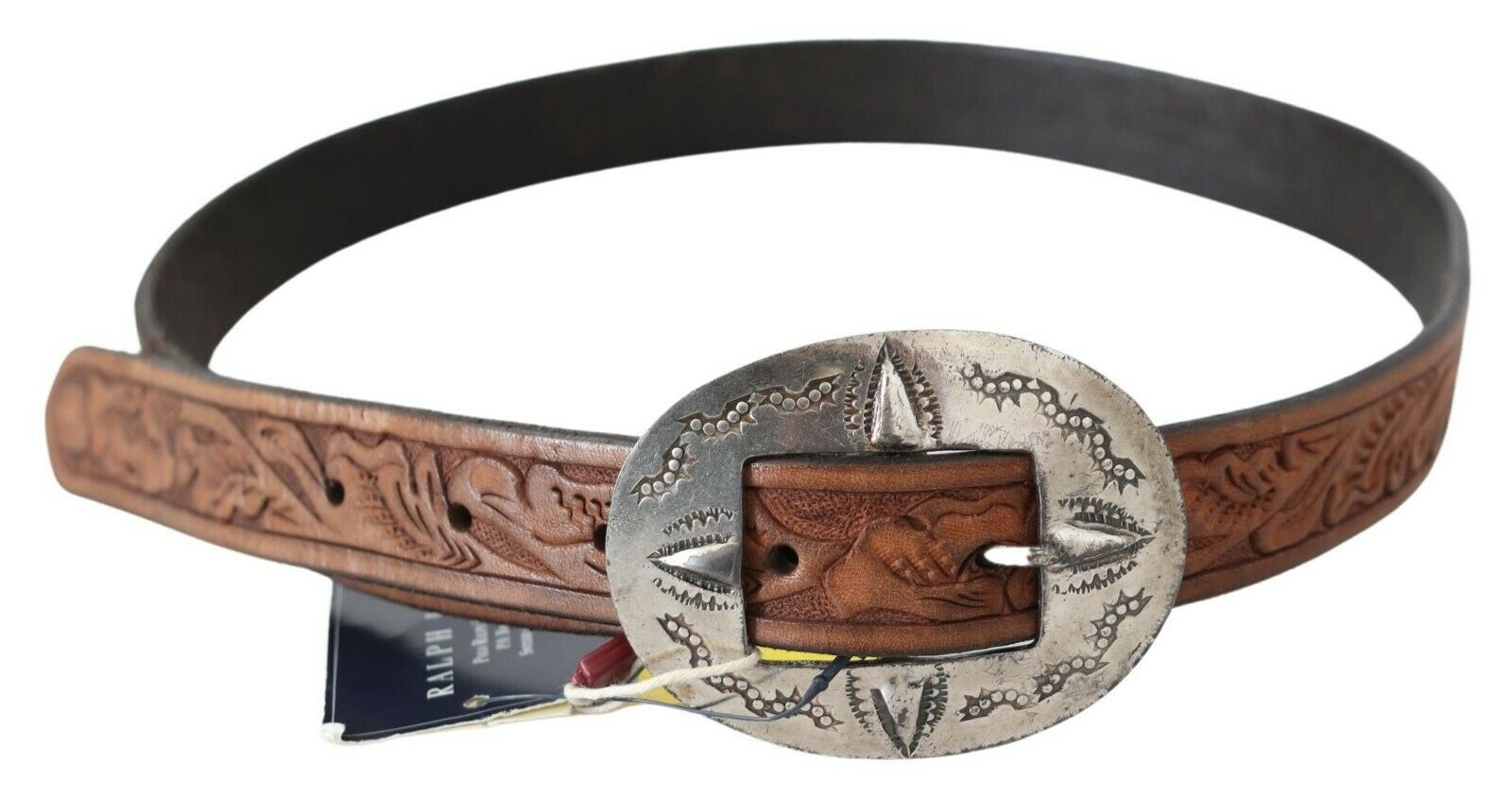 Ralph Lauren Brown Leather Vintage Western Buckle Waist Belt - Fizigo