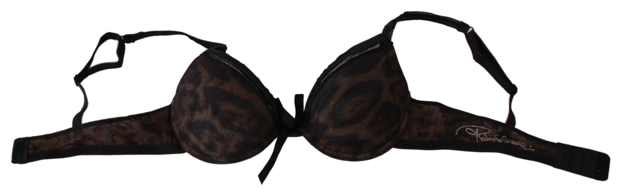 Roberto Cavalli Black Leopard Nylon Push Up Bra Underwear - Fizigo