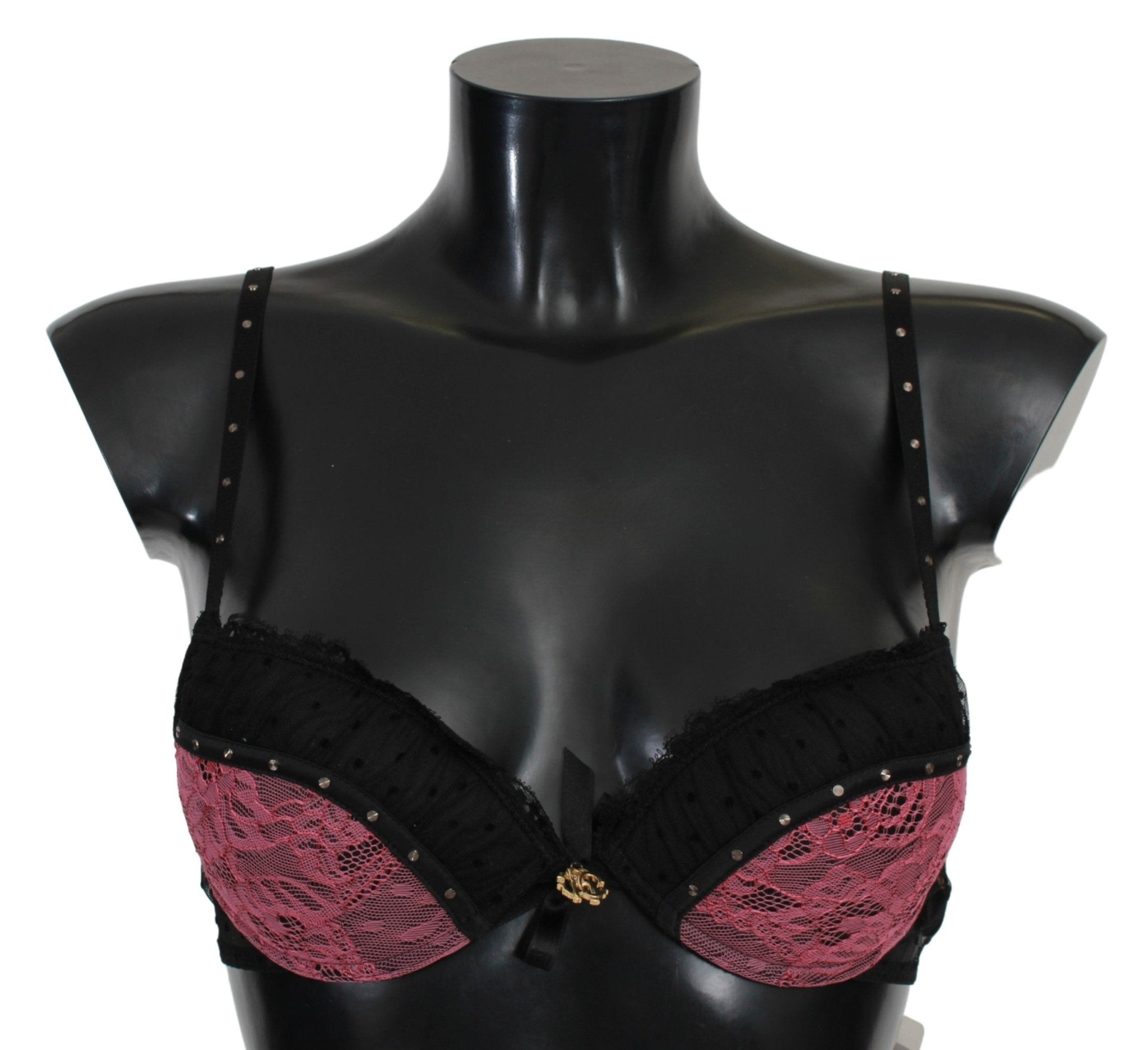 Roberto Cavalli Black Pink Lace Push Up Bra Underwear - Fizigo