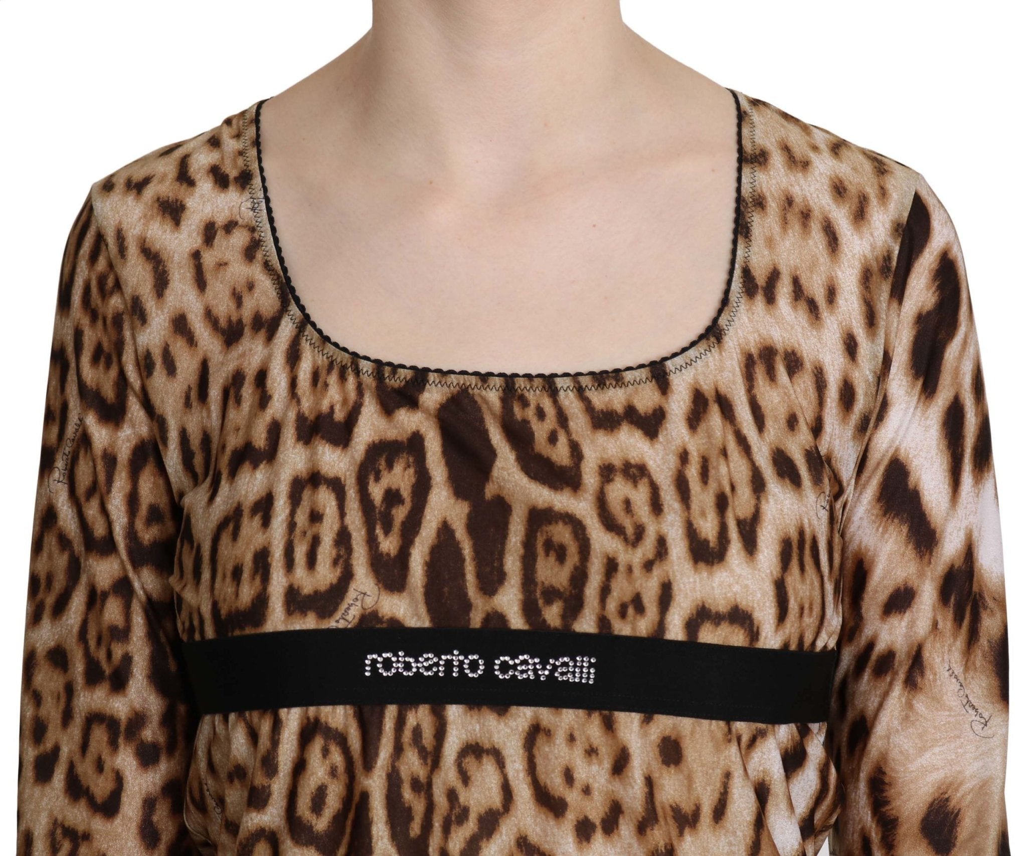 Roberto Cavalli Brown Round Neck Leopard Women Top Blouse - Fizigo