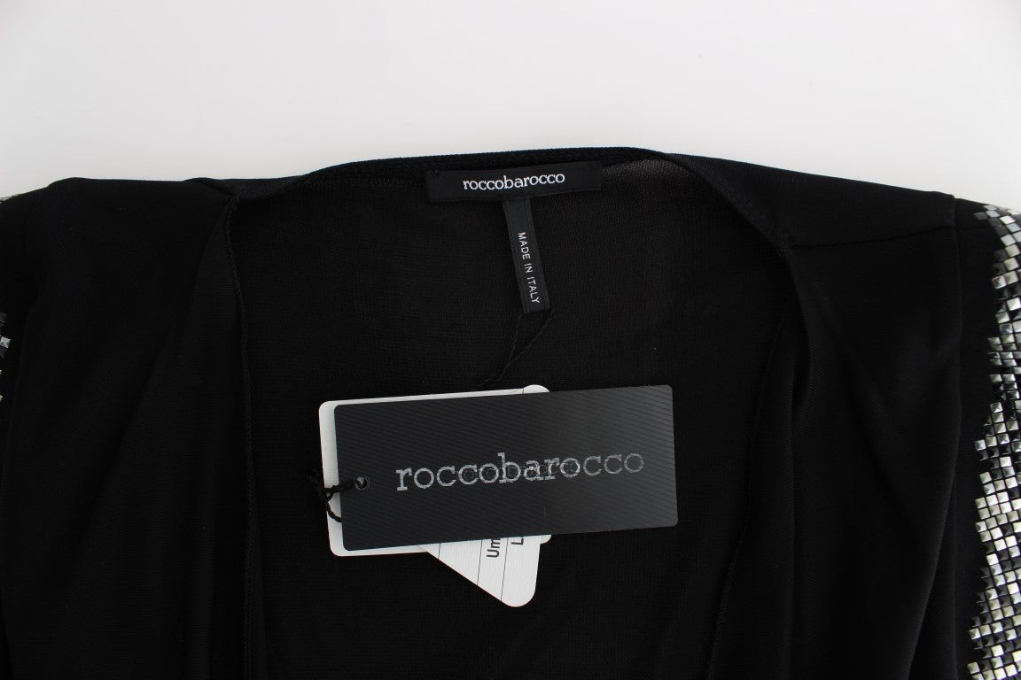 Roccobarocco Black Embellished Jersey Mini Sheath Short Dress - Fizigo