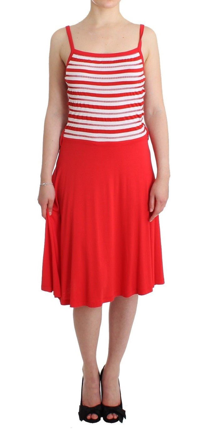 Roccobarocco Red striped jersey A-line dress - Fizigo