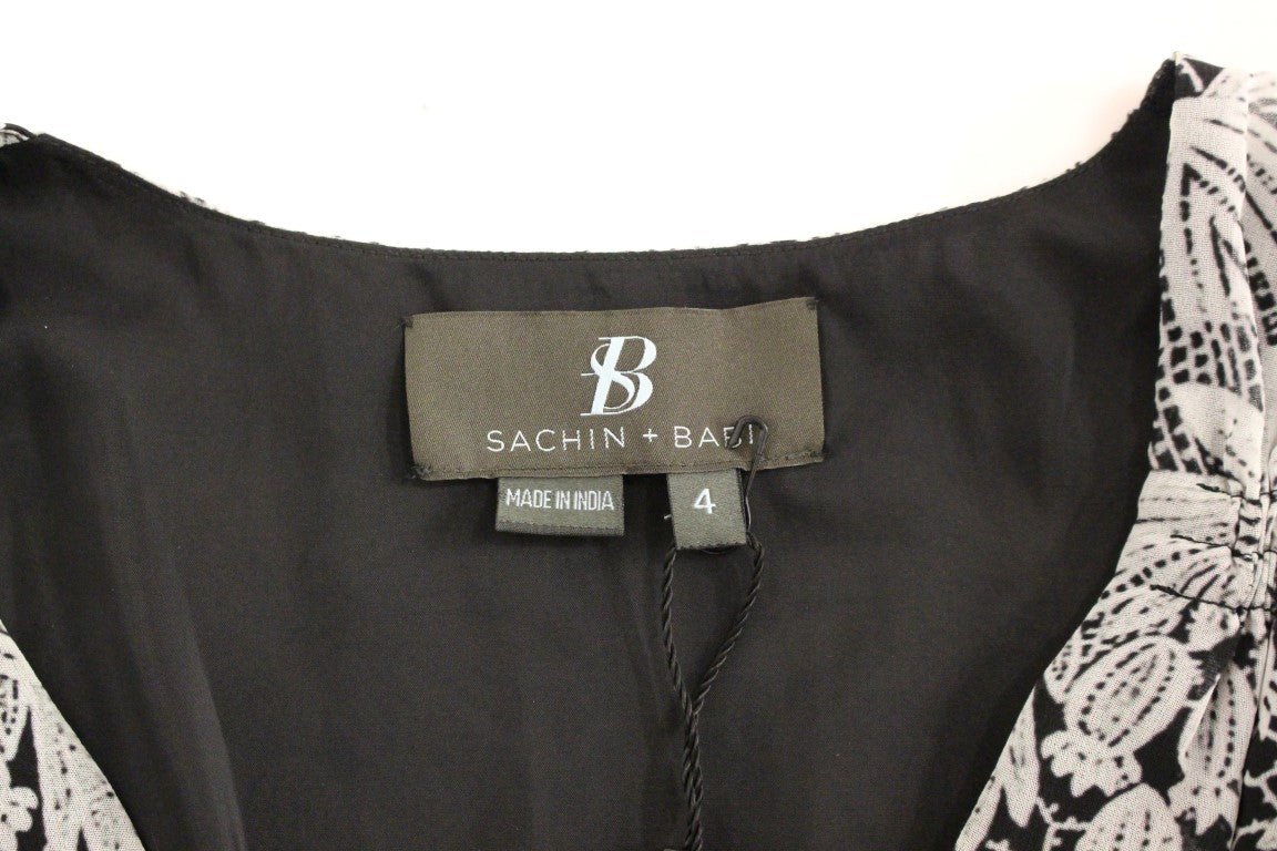 Sachin & Babi Black Silk Floral Pattern Shift Coctail Dress - Fizigo
