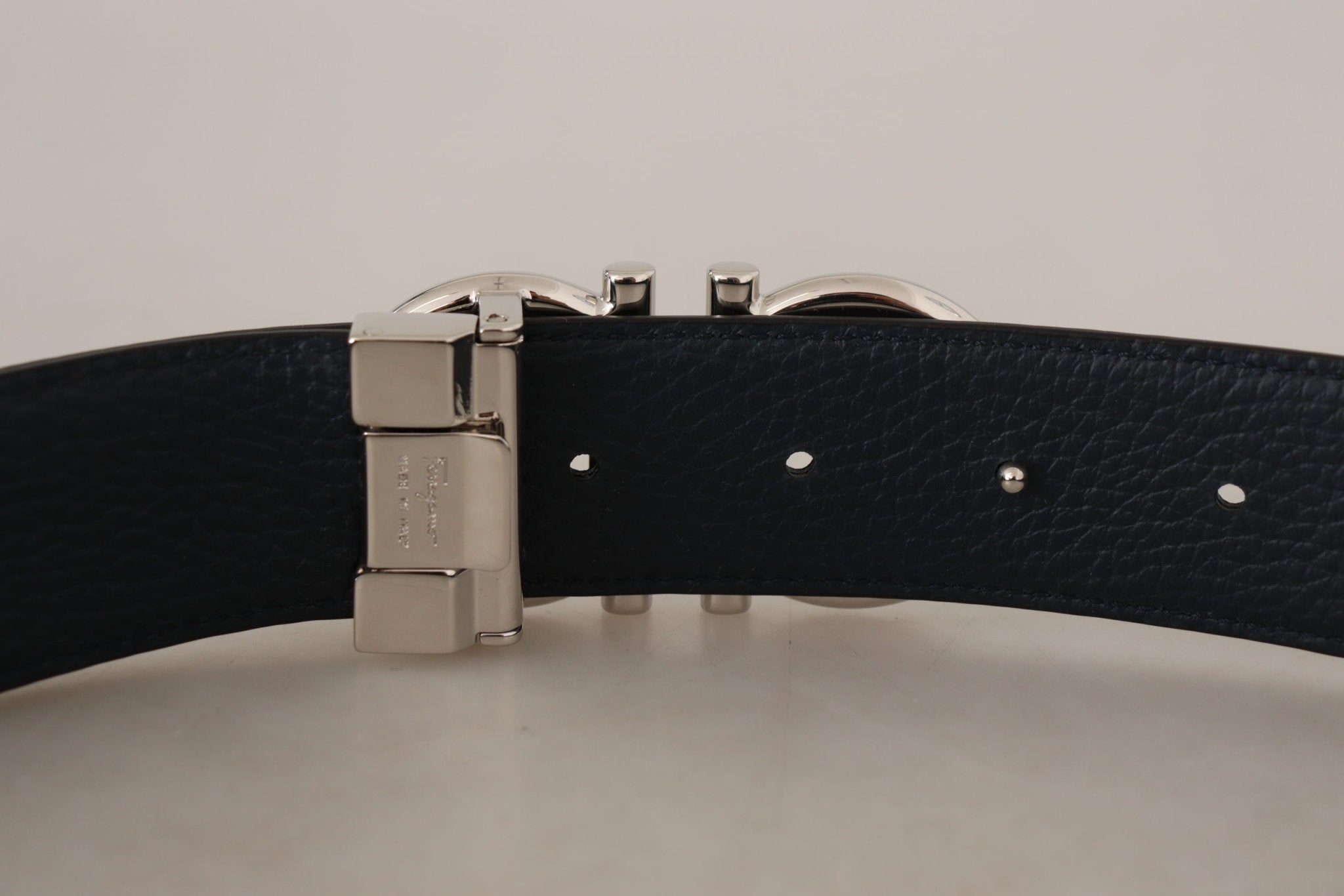 Salvatore Ferragamo Black and Blue Calf Leather Reversible Belt - Fizigo