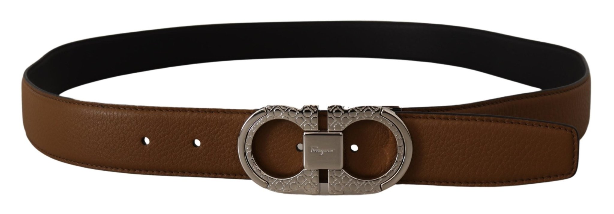 Salvatore Ferragamo Brown and Black Calf Leather Reversible Belt - Fizigo