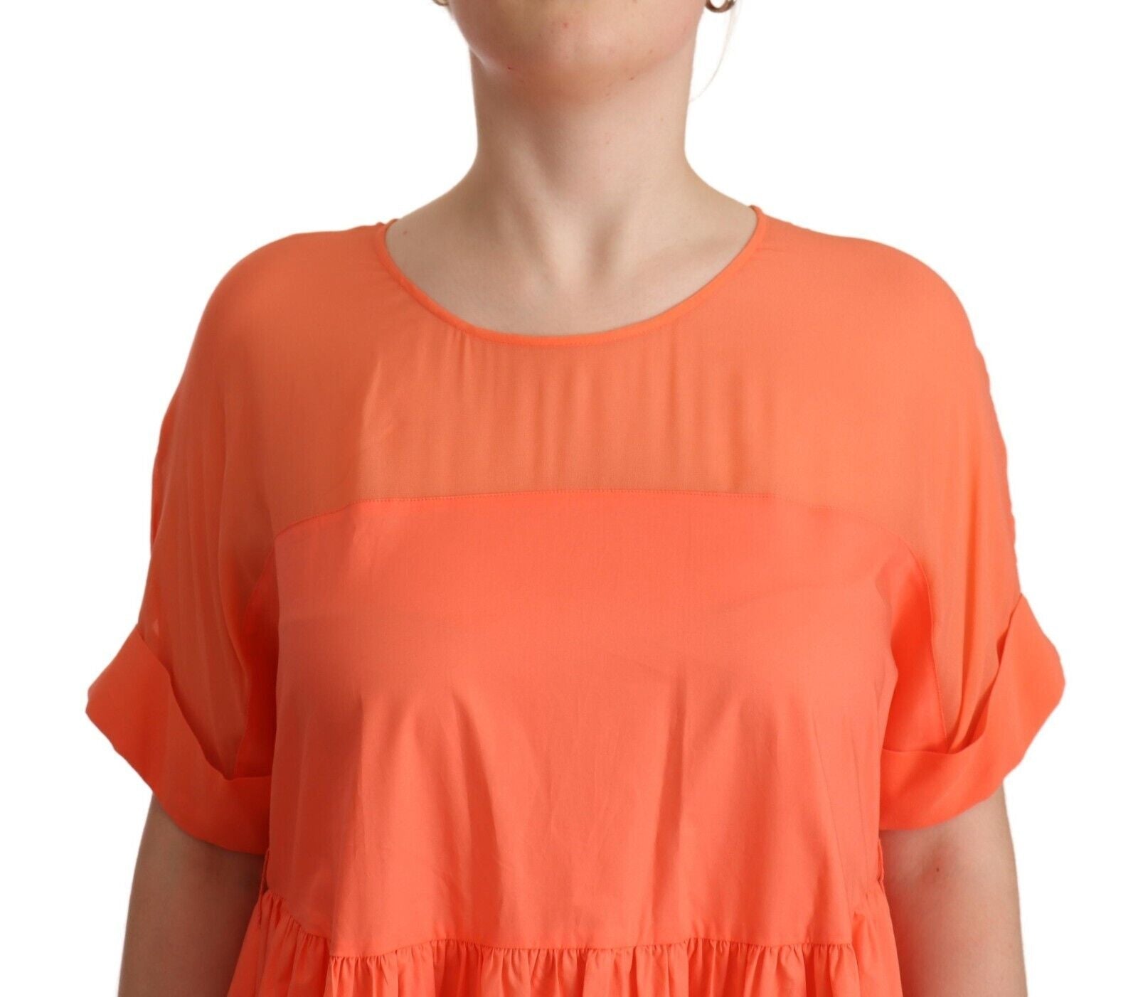Twinset Coral Short Sleeves Cotton Maxi Shift Dress - Fizigo