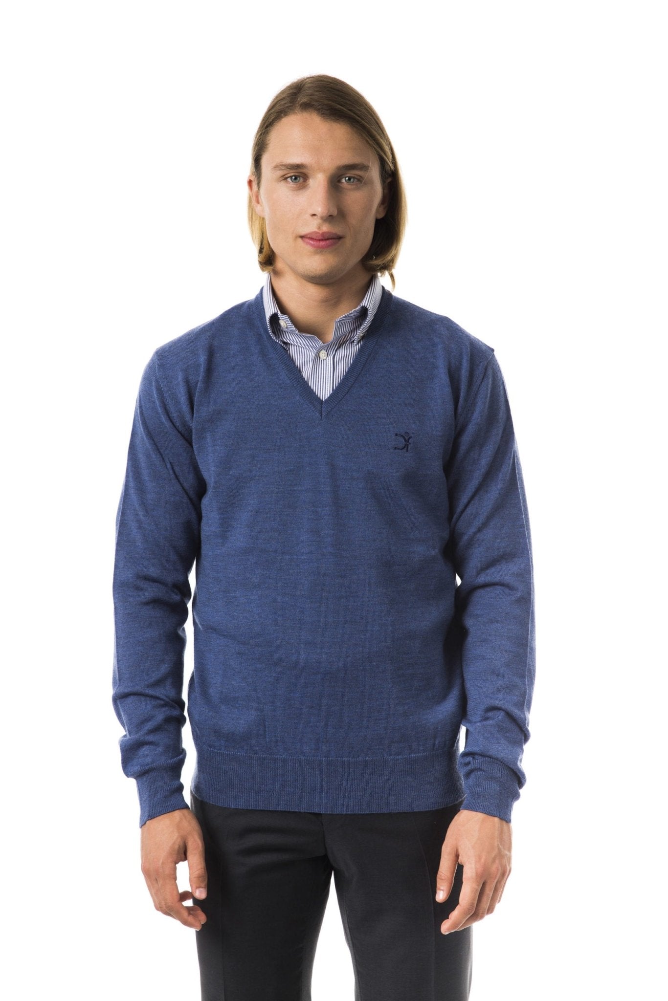 Uominitaliani Blue Merino Wool Sweater - Fizigo