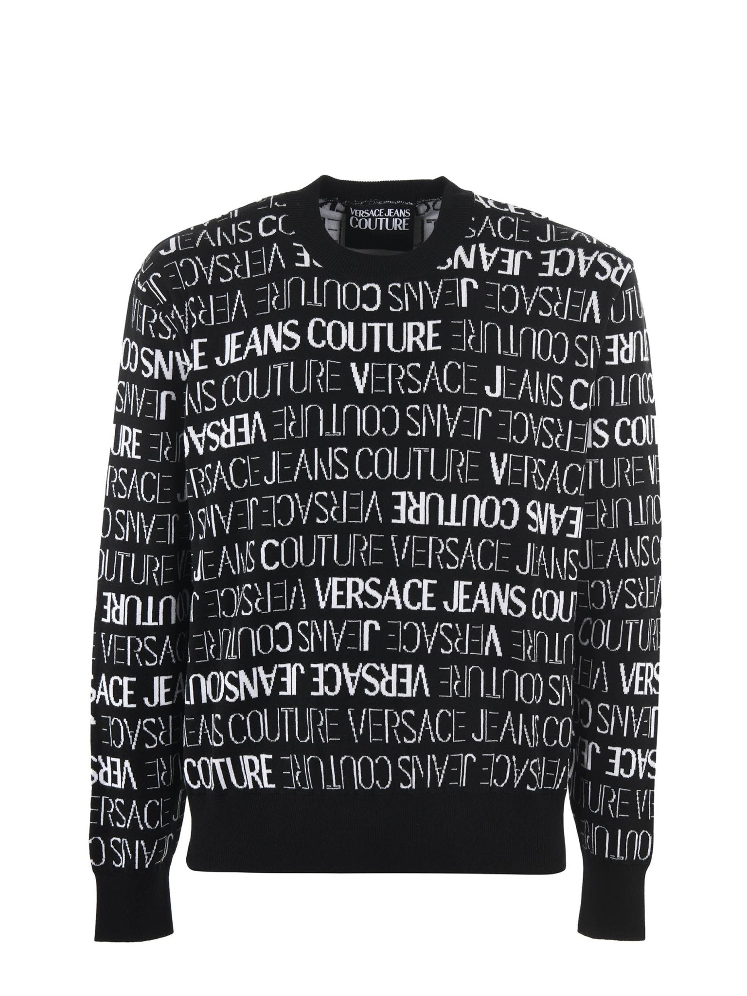 Versace Jeans Black and White Cotton Logo Details Sweater - Fizigo