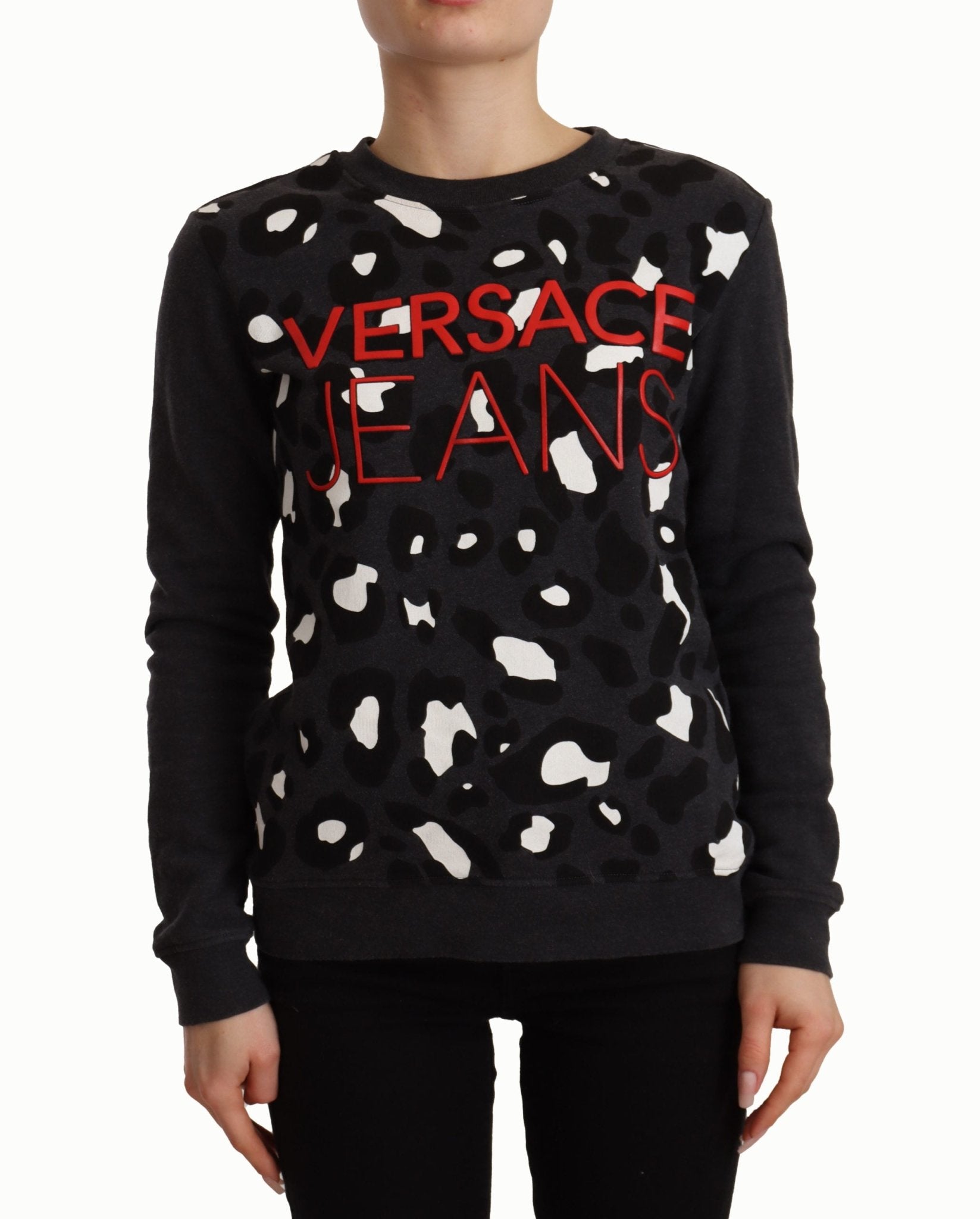 Versace Jeans Black Cotton Leopard Long Sleeves Pullover Sweater - Fizigo