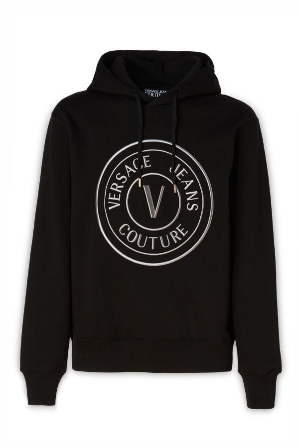 Versace Jeans Black Cotton Logo Details Hooded Sweatshirt - Fizigo
