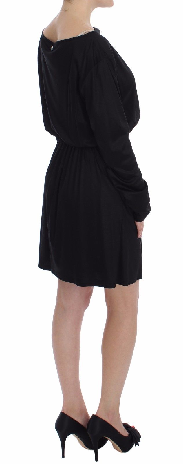 Versace Jeans Black Modal Silk Shift Knee Dress - Fizigo