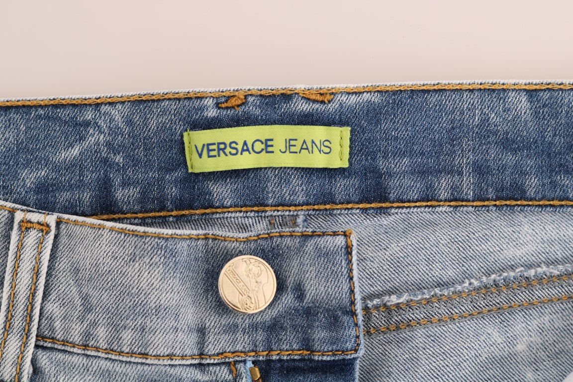 Versace Jeans Blue Wash Torn Stretch Slim Fit Jeans - Fizigo