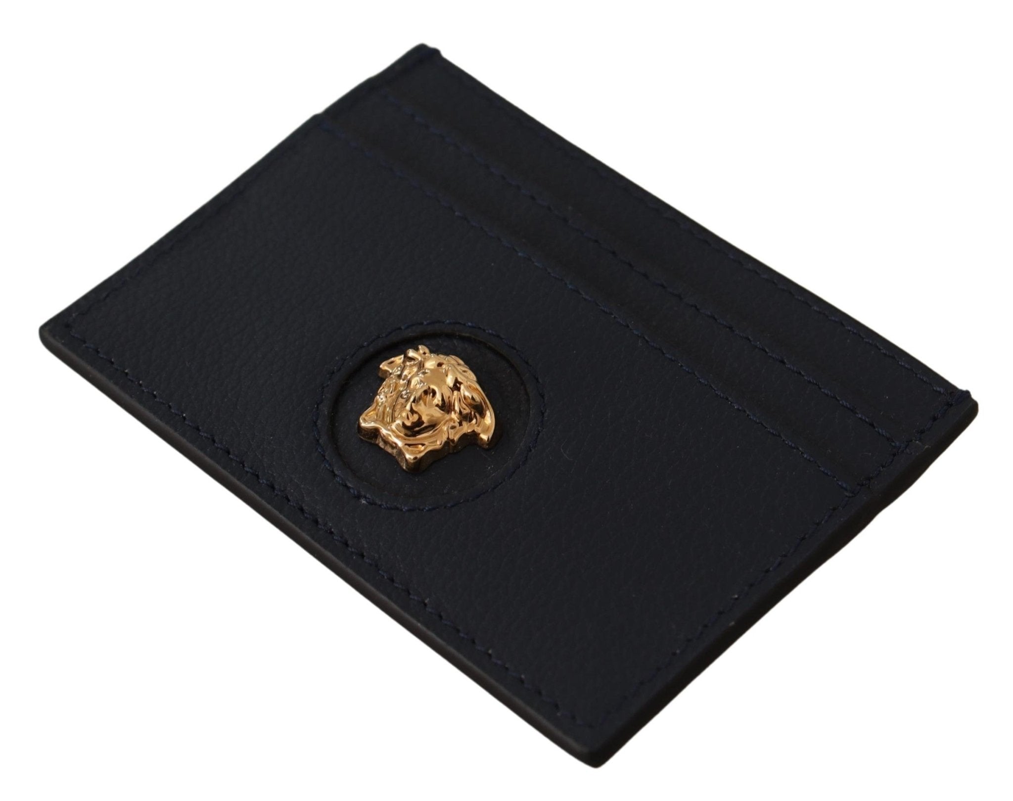 Versace Navy Blue Calf Leather Card Holder Wallet - Fizigo