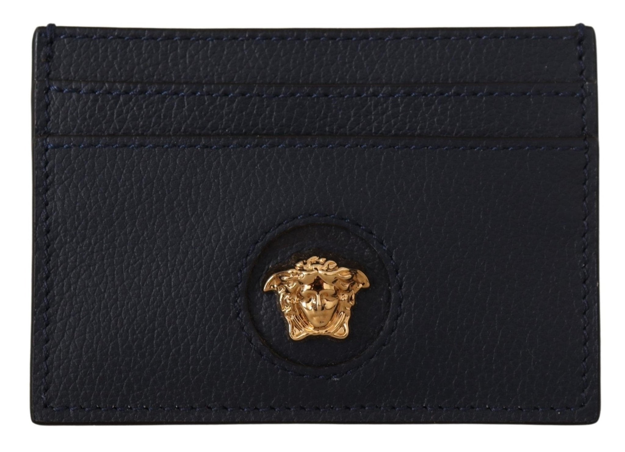 Versace Navy Blue Calf Leather Card Holder Wallet - Fizigo