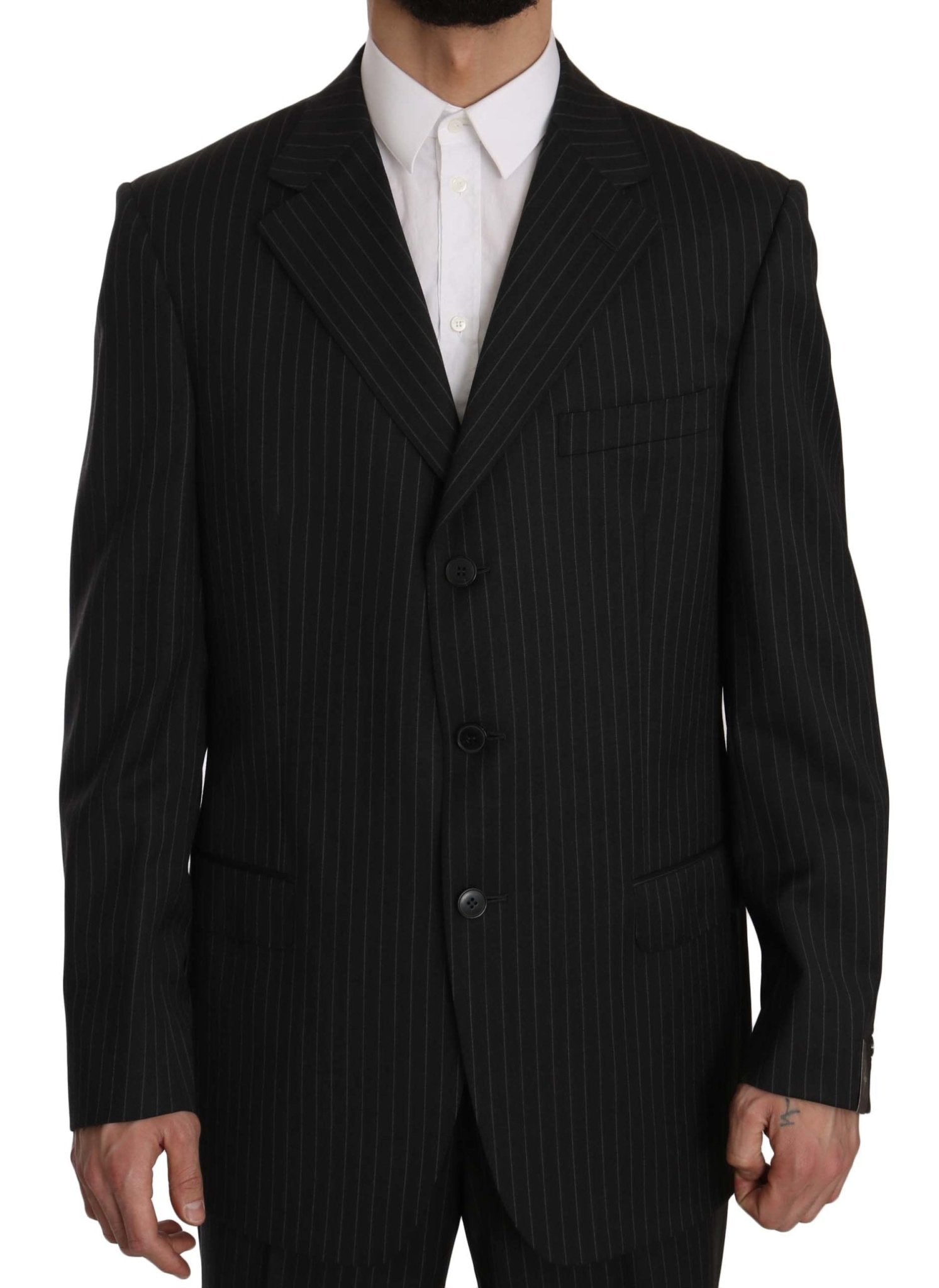 Z ZEGNA Black Striped Two Piece 3 Button 100% Wool Suit - Fizigo