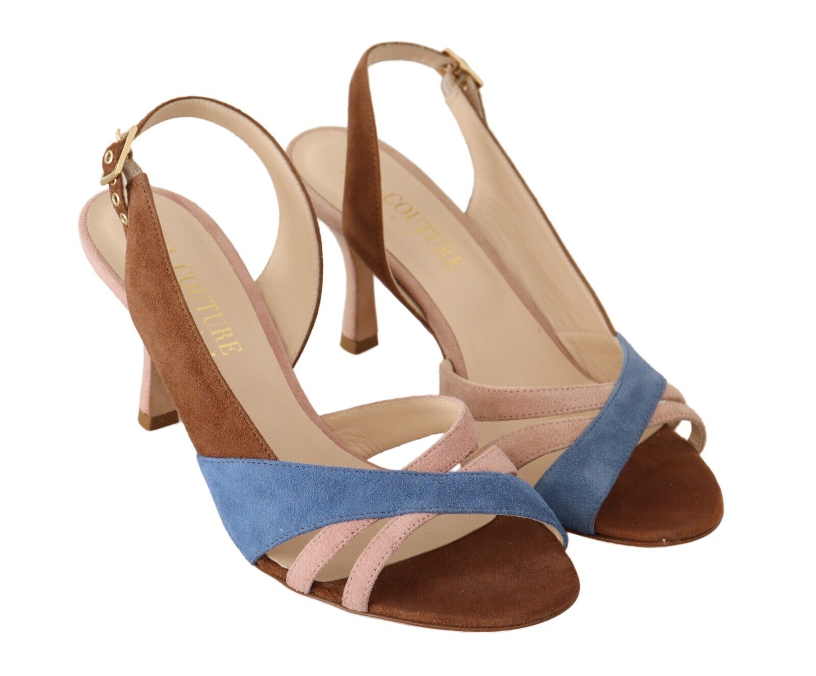 GIA COUTURE Multicolor Suede Leather Slingback Heels Sandals Shoes - Fizigo
