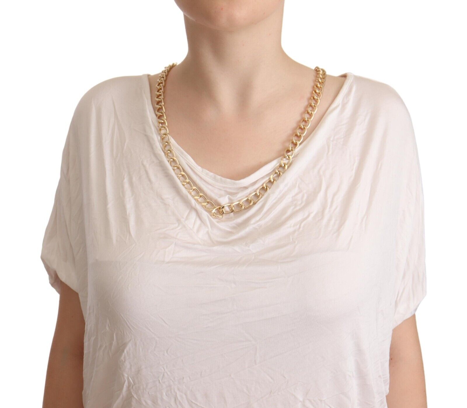 Guess By Marciano White Short Sleeves Gold Chain T-shirt Top - Fizigo