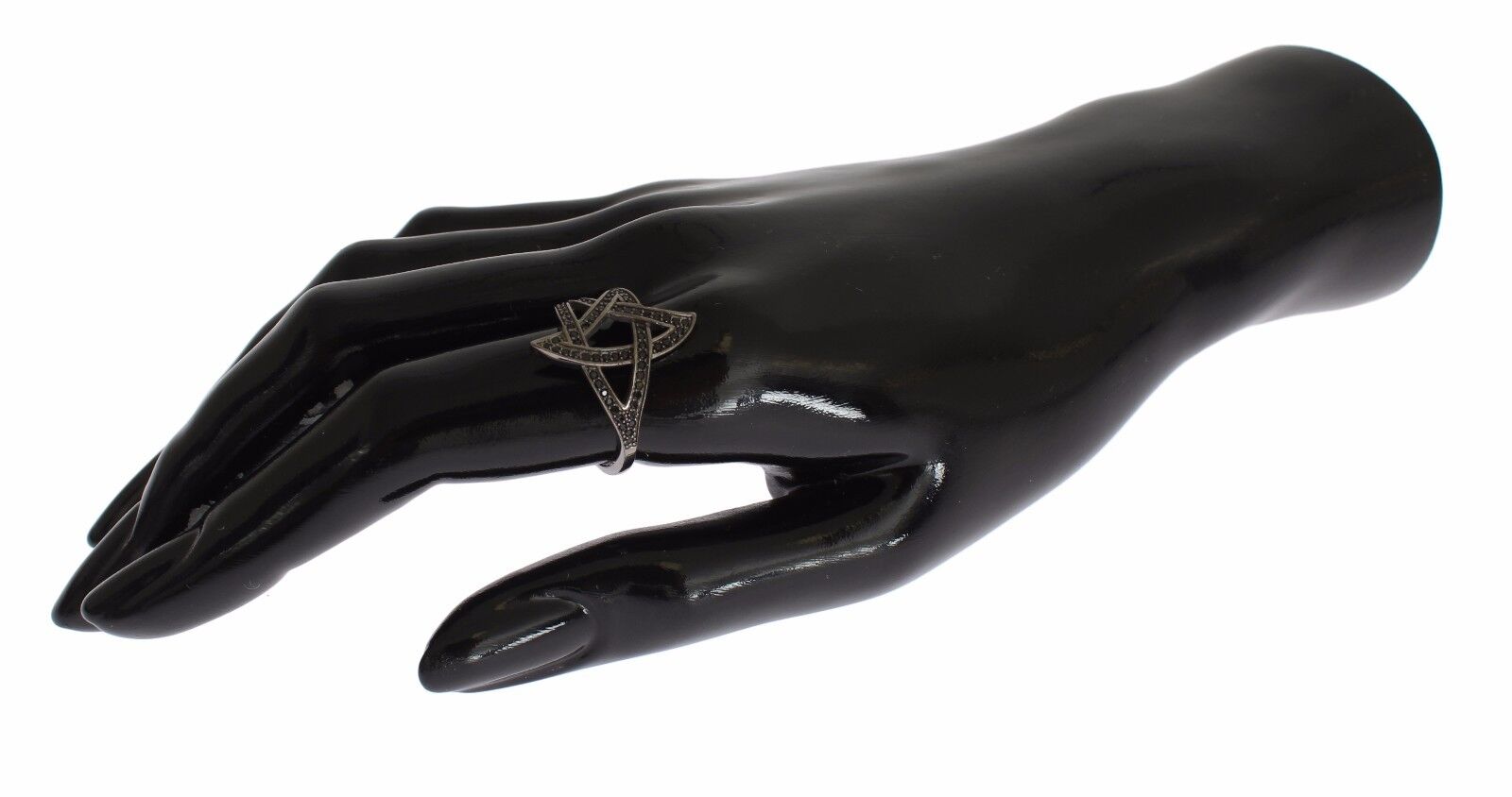 Nialaya Black CZ Rhodium 925 Silver Womens Ring - Fizigo