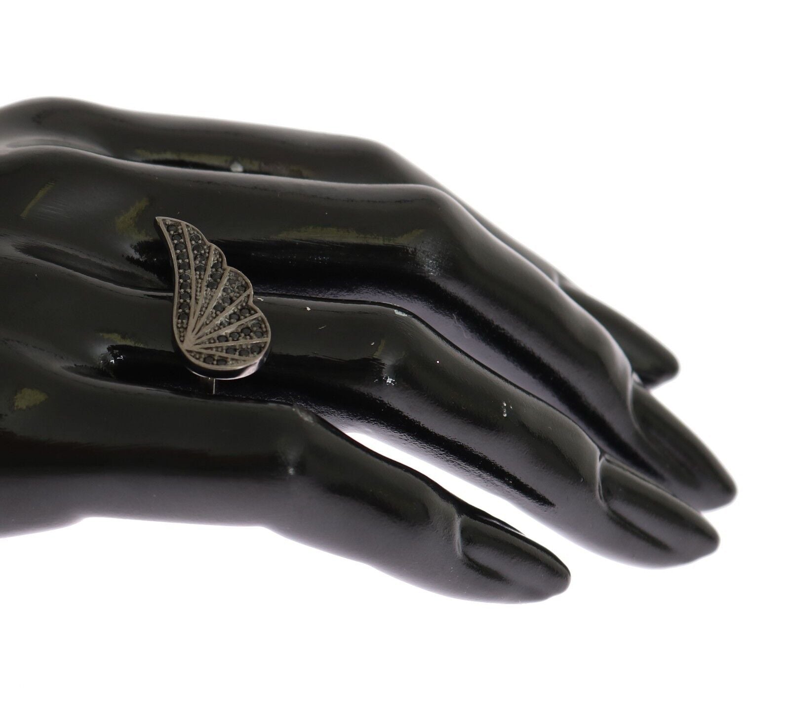 Nialaya Silver Womens Black CZ Rhodium 925 Ring - Fizigo