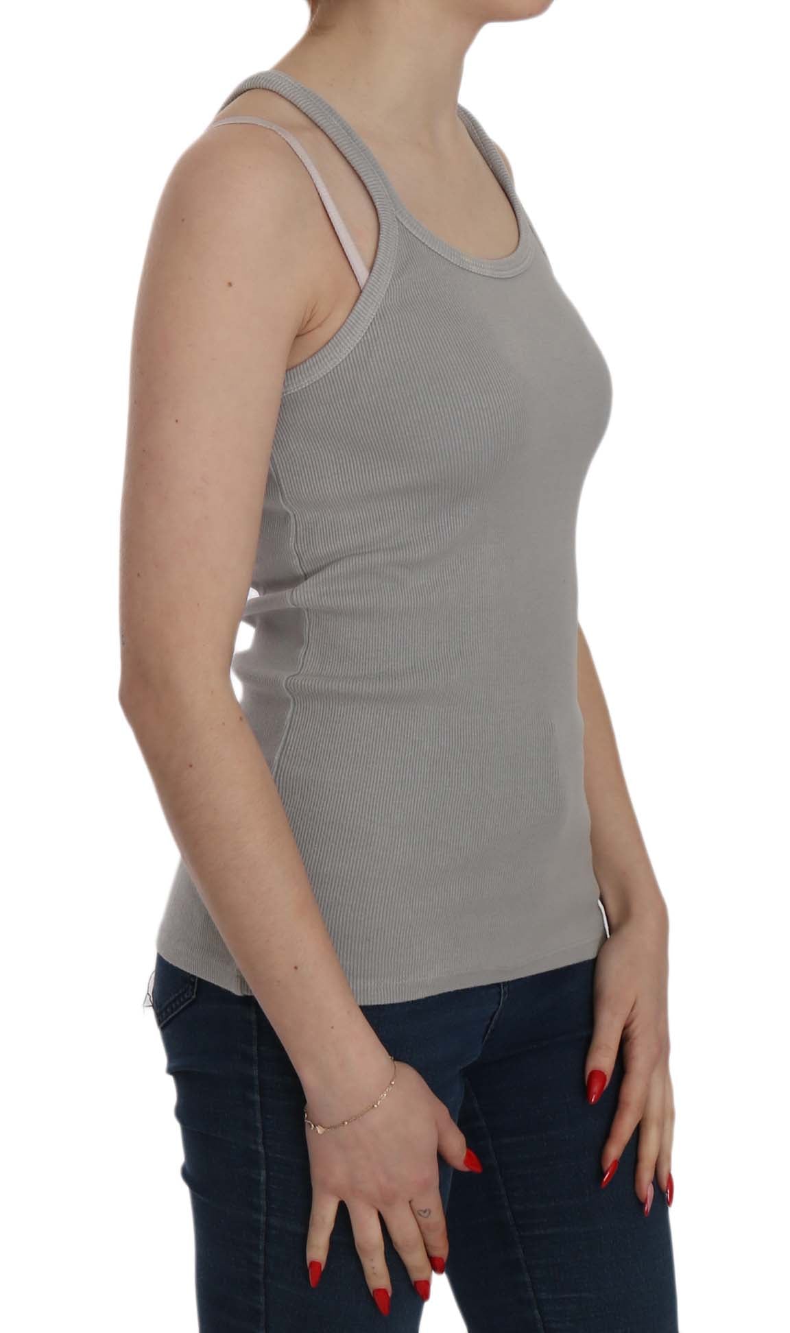 PINK MEMORIES Grey Sleeveless Spaghetti Strap Shirt - Fizigo