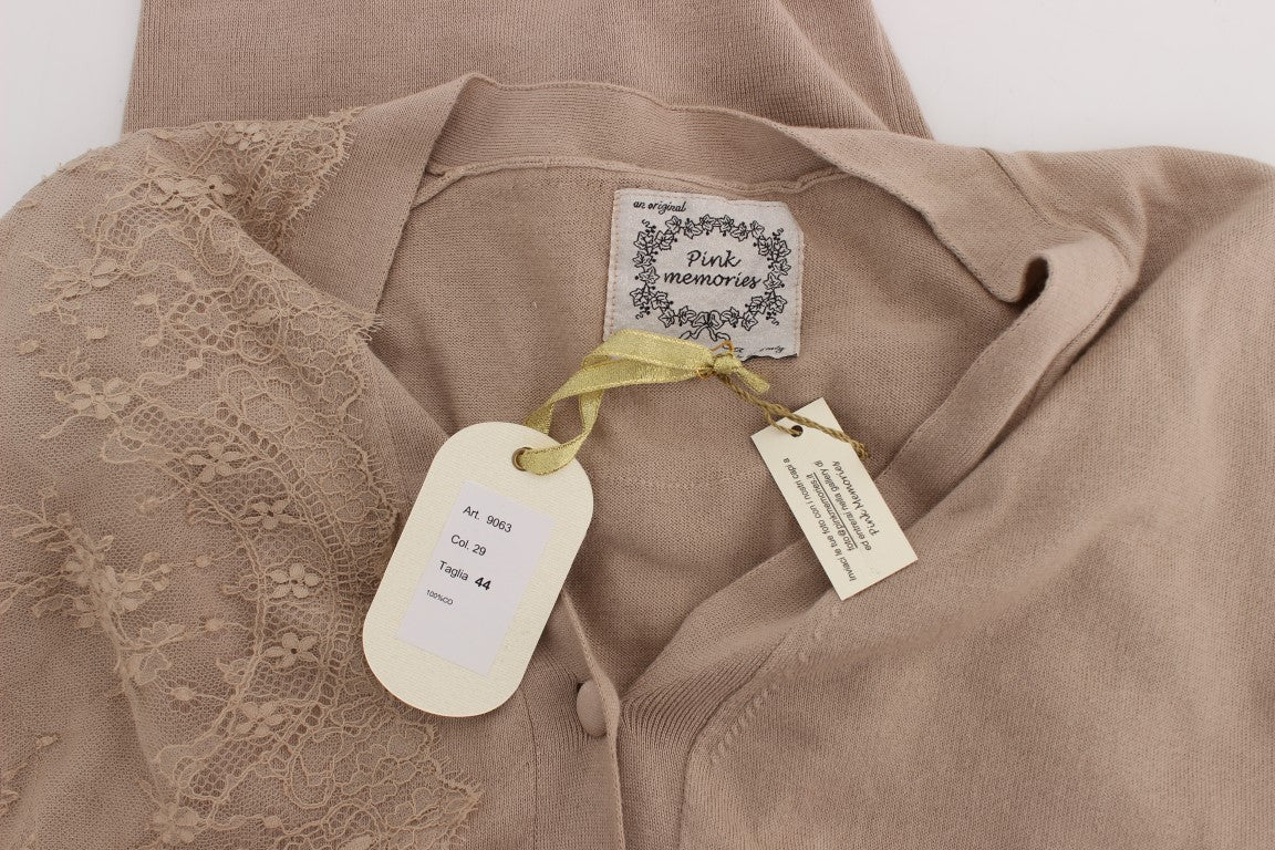 PINK MEMORIES Pink Lace Cotton Cardigan Sweater - Fizigo