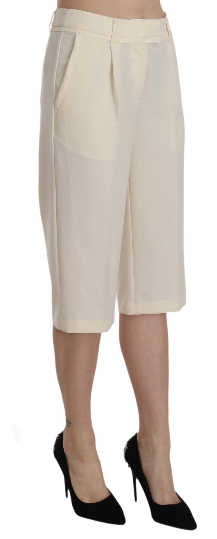 Silvian Heach Cream Mid Waist Cotton Straight Cropped Pants - Fizigo