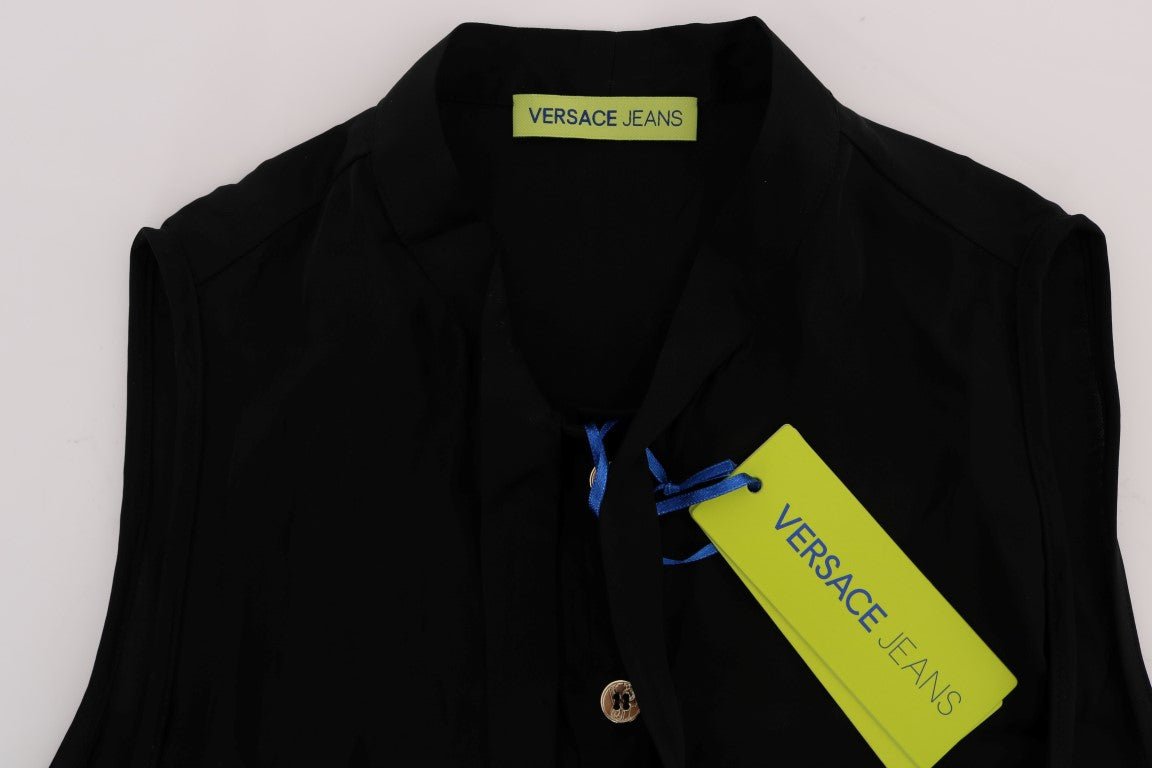 Versace Jeans Black Sleeveless Viscose Blouse Top - Fizigo